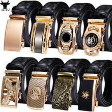 Hi-Tie Luxury Black Leather Mens Belts For Men Belt Gold Automatic Ratchet Buckle High Quality Male Men's Waist Straps Wedding 2024 - buy cheap