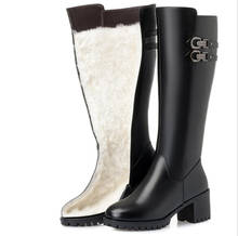 D396-botas de nieve cálidas de piel auténtica para mujer, Botines altos de lana con tacón alto, talla grande 43, Invierno 2024 - compra barato