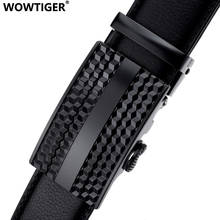 WOWTIGER-Cinturón de cuero genuino para hombre, correa de cuero de vaca para hombre, trinquete, hebilla automática, cinturones de diseñador de marca, 3,5 cm 2024 - compra barato