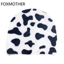 FOXMOTHER New Fashion Black White Cow Beanie Hats Winter Caps For Women Ladies 2021 2024 - buy cheap