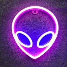 Neon Sign Alien Face Shaped Wall Hanging Lights for Home Children's Room Saucerman Night Lamps Xmas Party Holiday Art Decor 2024 - buy cheap