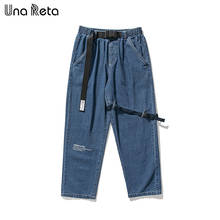 Una reta jeans preto 2021 primavera nova denim calças streetwear carta impressão calças dos homens hip hop fivela design jeans homem 2024 - compre barato