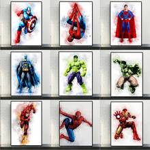 Póster en lienzo de Marvel para niños, impresiones artísticas en acuarela de superhéroes, vengadores, pintura de Marvel, Hulk, Capitán América, regalos de cumpleaños 2024 - compra barato