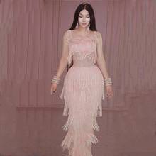 Pink Tassel Long Dresses for Women Prom Wedding Birthday Party Dress Fringes Bodycon Stage Outfit Dress Nightclub Dance Costume 2024 - buy cheap