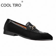 COOL TIRO Black Velvet With Blue Crocodile Men‘s Loafers Flats Shoes Moccasins Slip On slippers Prom Wedding dress Party Shoes 2024 - buy cheap