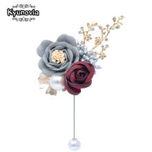 Kyunovia-broche de flores para mujer, pasador de tela de perlas a la moda, cárdigan, camisa, Clother, chal, bufandas, broches, Pin de solapa para cuello, D116 2024 - compra barato