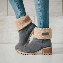 Botas femininas de neve, calçado feminino cano curto de lã quente confortável plus size 35-43 2024 - compre barato