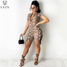 VAZN 2021 Summer Sexy Vintage Mature Daily Overalls Soft Elastic Short Sleeve Women's Skinny Playsuits 2024 - buy cheap