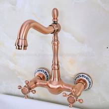 Bathroom Faucet Antique Red Copper Kitchen Mixer Tap Faucet Wall Mounted Dual Handle Hot And Cold Taps znf943 2024 - buy cheap