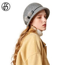 FS Vintage Woman Winter Wool Fedora Bowler Hat Fur Bowknot Fascinator Wide Brim Church Hats For Women Elegant Chapeau 2024 - buy cheap