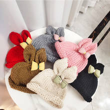 Children's Winter Beanie Cute Hats Rabbit Ears Bow Bonnets Wholesale Girls Fashion Wool Warm Knitted Hat 2024 - buy cheap