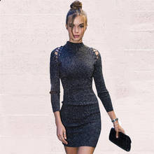 ZHYMIHRET 2020 весеннее кружевное платье с люрексом, женское платье с длинным рукавом, обтягивающее Мини сексуальное платье, вечерние платья с высоким воротом 2024 - купить недорого