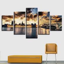 HD Printing Modular Paintings Art 5 Pieces London City Beautiful Building And Bridge Sunshine Scenery Canvas Pictures Decor Wall 2024 - buy cheap