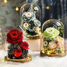 Eternal Flower Handmade Preserved Real Rose Glass Cover Holder Immortal Flowers Valentines Day Birthday Gifts Wedding Supplies 2024 - buy cheap