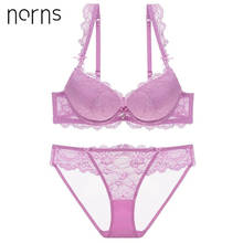 Norns Top Lace Sexy Underwear Set Embroidery Lingerie Push up Bra Panties Sets Deep V Hollow Out Intimante Brassiere Purple 2024 - buy cheap