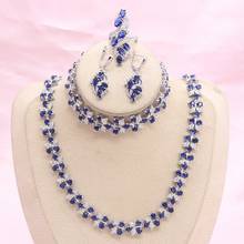 Conjuntos de joias femininas de prata 925, brincos com safira azul, pulseira, pingente, colar, anel, joias para casamento 2024 - compre barato
