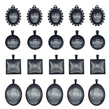 4 conjuntos de pingentes de colar flor preta, fazendo joias, taco liga oval redondo retângulo camafeu, bandeja de configuração e pingente de imagem de vidro 2024 - compre barato
