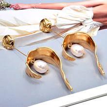 Женские длинные серьги-подвески Za, золотистые металлические серьги с жемчугом, ювелирные украшения 2024 - купить недорого