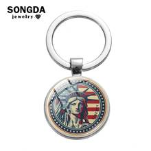 SONGDA Vintage Statue Of Liberty Key Chain New York Travel Souvenir Glass Art Photo Round Charm Key Ring Ornament Women Men Gift 2024 - buy cheap