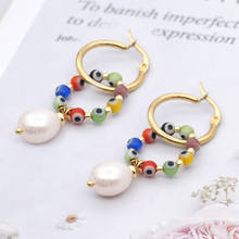 Go2boho Rainbow Beads Pearl Earring Christmas Women Jewelry Handmade Stainless Steel Turkey Evileye Natural Pearl Earrings 2024 - buy cheap