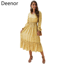 Deenor Women Spring Summer 2021 Elegant Dress Long Sleeve V Neck Boho Beach Floral Print  Dresses Holiday Sundress Vestidos Robe 2024 - buy cheap