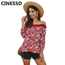 CINESSD Women Floral Tops Sexy Strap Tee Shirt Navy Blue Sling Lace Purfle Long Sleeve 2020 Spring Summer Bohemian Casual Tshirt 2024 - buy cheap
