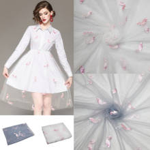 Маленькая свежая вышитая ткань Фламинго вышивка женская мода свадебное платье ткань 3 м/лот 2024 - купить недорого