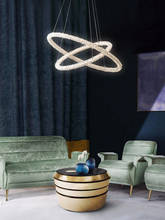 Lustre de cristal de luxo luz para sala de estar, luminária redonda, design com dois anéis, pós-moderno, criativa, arte, iluminação para sala de jantar 2024 - compre barato