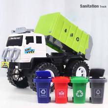 NewChildren Alloy Car Model Diecast City Cleaning Garbage Truck Sound Light Pull Back Toys Gift with 4 Waste Recycling Bins 2024 - buy cheap