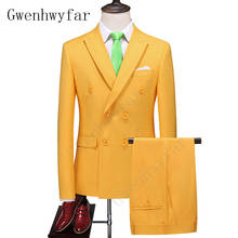 Gwenhwyfar (Jacket+Pants) 2020 Fashion Style Notch Lapel Suit Men Yellow Double Breasted Male Tuxedos 2 Pieces Terno Masculino 2024 - buy cheap