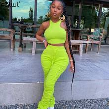 FQLWL Summer Pink 2 Piece Set Women Outfits Stacked Pants Leggings Crop Top Female Ladies Tracksuit Joggers Women Matching Sets 2024 - buy cheap