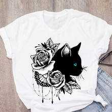 Women Cat Flower Pet Cute Short Sleeve Fashion Printed Summer Lady Womens Clothing Tops T-Shirt Shirt Tees Female T Shirt 2024 - buy cheap