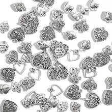 Paquete de 10, 20, 30, 50 unids/lote de aleación chapada en plata antigua con forma de corazón, para fabricación de colgantes de joyería, collar europeo artesanal 2024 - compra barato