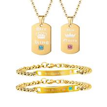 Uloveido-Conjuntos de joyería de Color dorado, conjunto de joyería de su rey y su reina, collar y pulsera, dijes, regalos de boda de compromiso SN124 2024 - compra barato