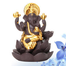 Buda dourado backflow cerâmica ganesha buda backflow queimador de incenso artesanal estatueta elefante deus estátua casa suporte incenso 2024 - compre barato