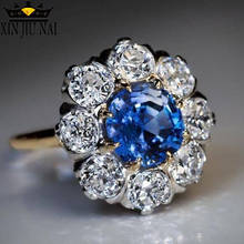 Luxury Female Ladies Blue Round Stone Ring Vintage Yellow Gold Zircon Finger Ring Promise Wedding Engagement Rings For Women 2024 - buy cheap