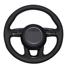 Car Steering Wheel Cover Hand-stitched Black Genuine Leather For Audi Q3 (8U) Q5 (8R) Q7 (4L) SQ5 (8R) 2013-2017 2024 - buy cheap