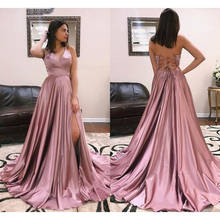 Long Prom Dresses Sexy A-Line Criss Cross Side Split V-Neck Sweep Train Formal Party Gowns 2020 Cheap Vestidos De Festa 2024 - buy cheap