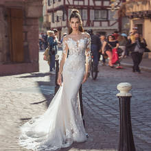 Romantic Jewel Lace Mermaid Wedding Dress White Ivory Vestido de Novia Court Train Long Sleeve Bridal Gown 2024 - buy cheap