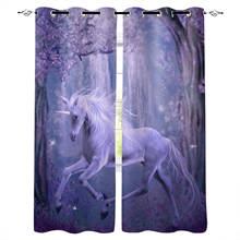 Cavalo branco fantasia fada unicórnio floresta roxo janelas cortinas para sala de estar quarto decoração da cozinha cortina tratamentos 2024 - compre barato