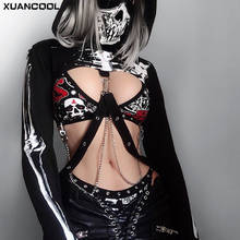 XUANCOOL Goth Punk Style Women's Hoodie Cotton Black Clothes Halloween Skull Printed Street wear Personality Hold Thumb Webbing 2024 - buy cheap
