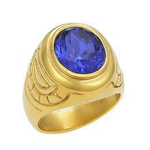 Мужское простое кольцо с голубым камнем золотого цвета обручальное кольцо из нержавеющей стали модные кольца ювелирные украшения 2024 - купить недорого