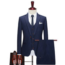 Men's Striped Suit Groom's Tuxedo Custom 3-piece Wedding Dress Slim Best Man's Suit (Jacket + Trousers + Vest) 2024 - buy cheap