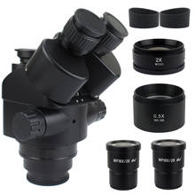 Microscópio trinocular simul-focal com zoom, cabeça estéreo de microscópio 7x-45x, 3.5x-90x, lente auxiliar preta de 0.5x-2.0x 2024 - compre barato