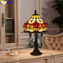 FUMAT tiffany table lamp stained glass desk light alloy frame red rose crown home decor lighting 8 inch classical handicraft LED 2024 - buy cheap