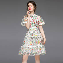 Vestido Vintage de pasarela para mujer, vestido de malla de encaje con volantes y flores bordadas, de alta calidad, novedad, moda de verano 2024 - compra barato