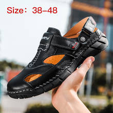 Sandalias de piel auténtica para hombre, zapatos informales transpirables con agujeros, sin cordones, para exteriores, talla grande 38-48, 2021 2024 - compra barato