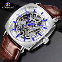 Forsining relógio de pulso de couro genuíno, relógio masculino de design clássico marrom, marca de luxo, azul mãos royal, relógios mecânicos automáticos 2024 - compre barato