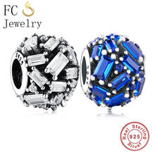 FC Jewelry Fit Original Brand Charm Bracelet 925 Sterling Silver Sqaure Micro Pave Blue Zircon Stone Bead Making Berloque 2019 2024 - buy cheap