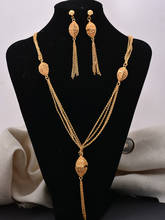 Conjunto de joyería de oro para mujer, juego de joyas de Boda nupcial africana, collar, pulsera, pendientes, anillo, joyería de novia con flecos 2024 - compra barato